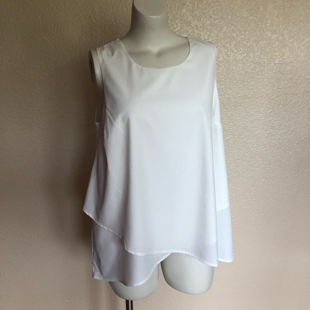 Ryan Wythe Asymmetrical Sleeveless Tiered Overlay Tank Top 1X White New